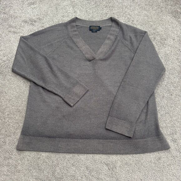 Pendleton Merino Wool Pullover Sweater Mens Medium Gray V-Neck Stretch Classic - Picture 1 of 13